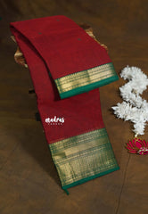 Reddish Maroon - Karthigai silk cotton Plain Getti zari with Stripes border - Best for Small Functions