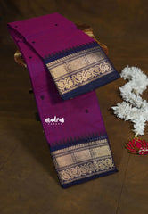 Magenta Purple - Karthigai silk cotton Bavanji box bavanji border with buttas - Best for Wedding Functions
