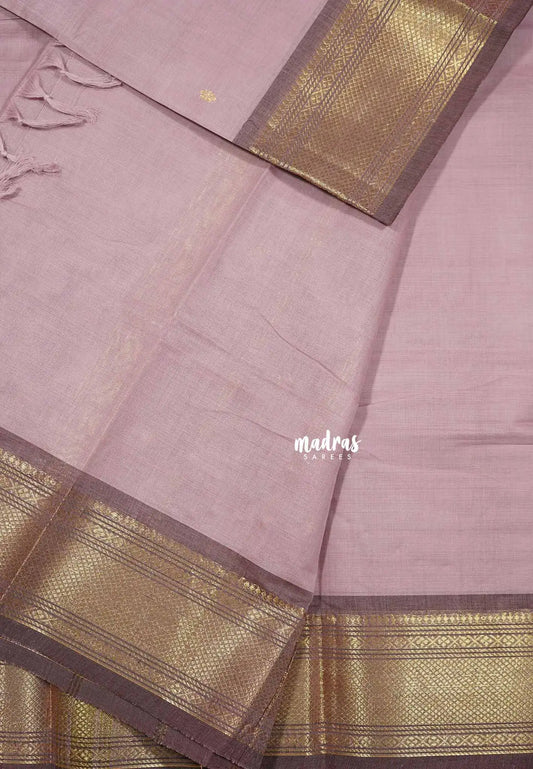 Dusty onion pink -  Karthigai silk cotton bavanji border with buttas