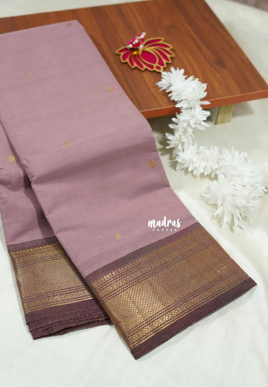 Dusty onion pink -  Karthigai silk cotton bavanji border with buttas