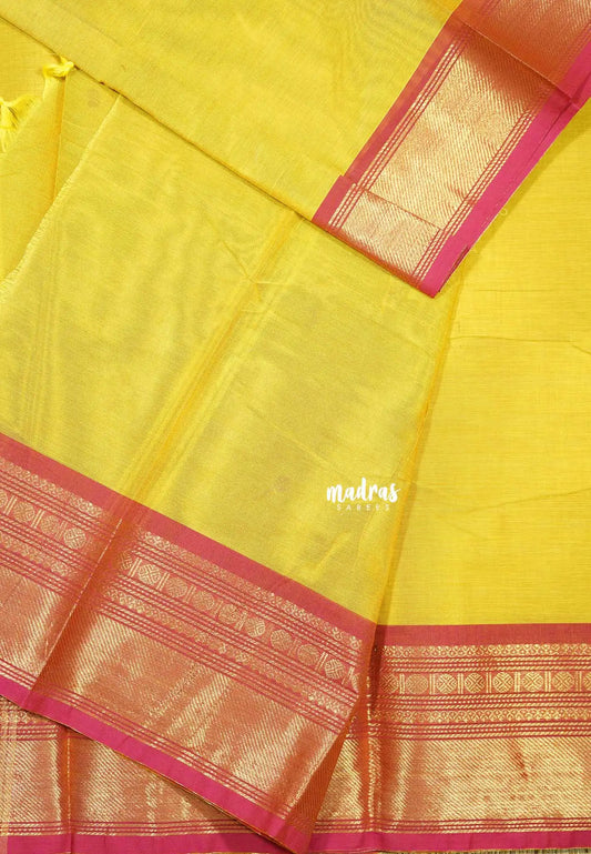 Turmeric yellow -  Karthigai silk cotton bavanji border rudraksham with buttas