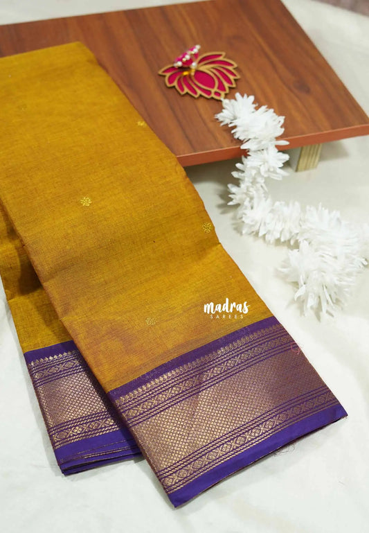 Orange yellow -  Karthigai silk cotton bavanji border with buttas