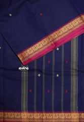 Karthigai silk cotton small annam thread border - Navy blue