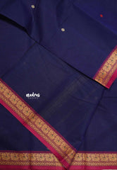 Karthigai silk cotton small annam thread border - Navy blue