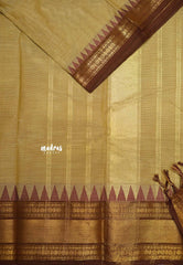Karthigai silk cotton Plain body rettapet and temple border - Deep beige