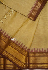 Karthigai silk cotton Plain body rettapet and temple border - Deep beige