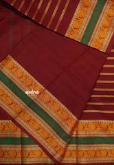 Karthigai silk cotton horizontal line full thread wearing rettapet border - Deep maroon