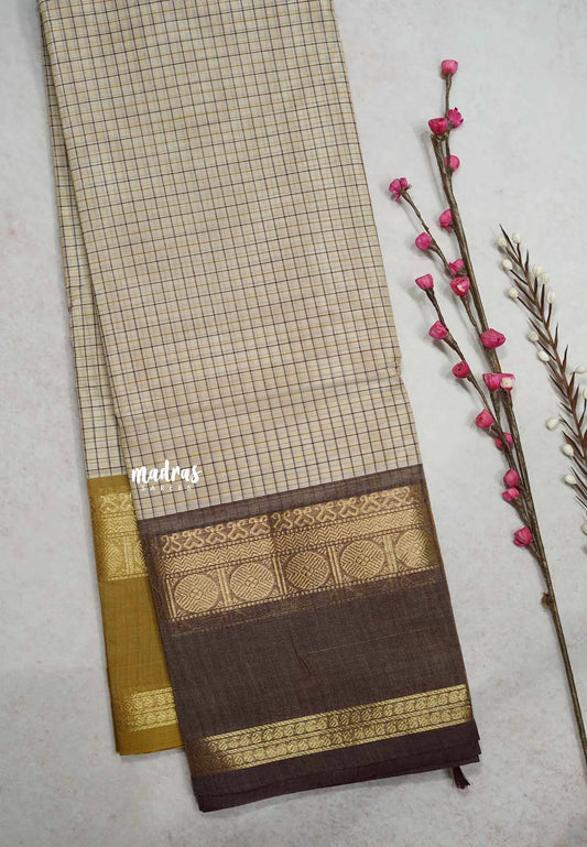 Karthigai silk cotton Muthukattam Rudhraksham Rettapet Ganga Jamuna border - Beige