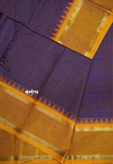 Karthigai silk cotton rettapeta rudraksham border with muthu kattam checks - Violet purple