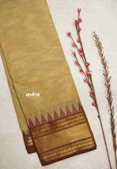 Karthigai silk cotton Plain body rettapet and temple border - Deep beige