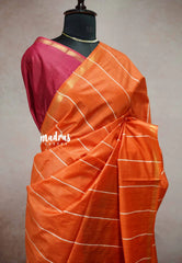 (Pre-Booking) Rust orange - khadi silk contrast pallu with stripes weaving body