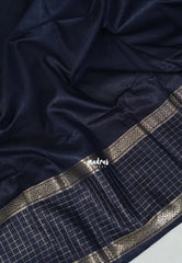 Midnight Blue - Khadi Silk Saree with Zari Checked Border - Best for Small Functions | Temple Visit
