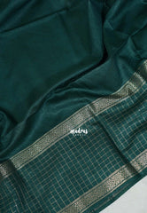 Emerald Green - Khadi Silk Saree with Zari Checked Border - Best for Small Functions | Temple Visit