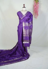Royal Purple - Khadi Silk Saree with Zari Checked Border - Best for Small Functions | Temple Visit