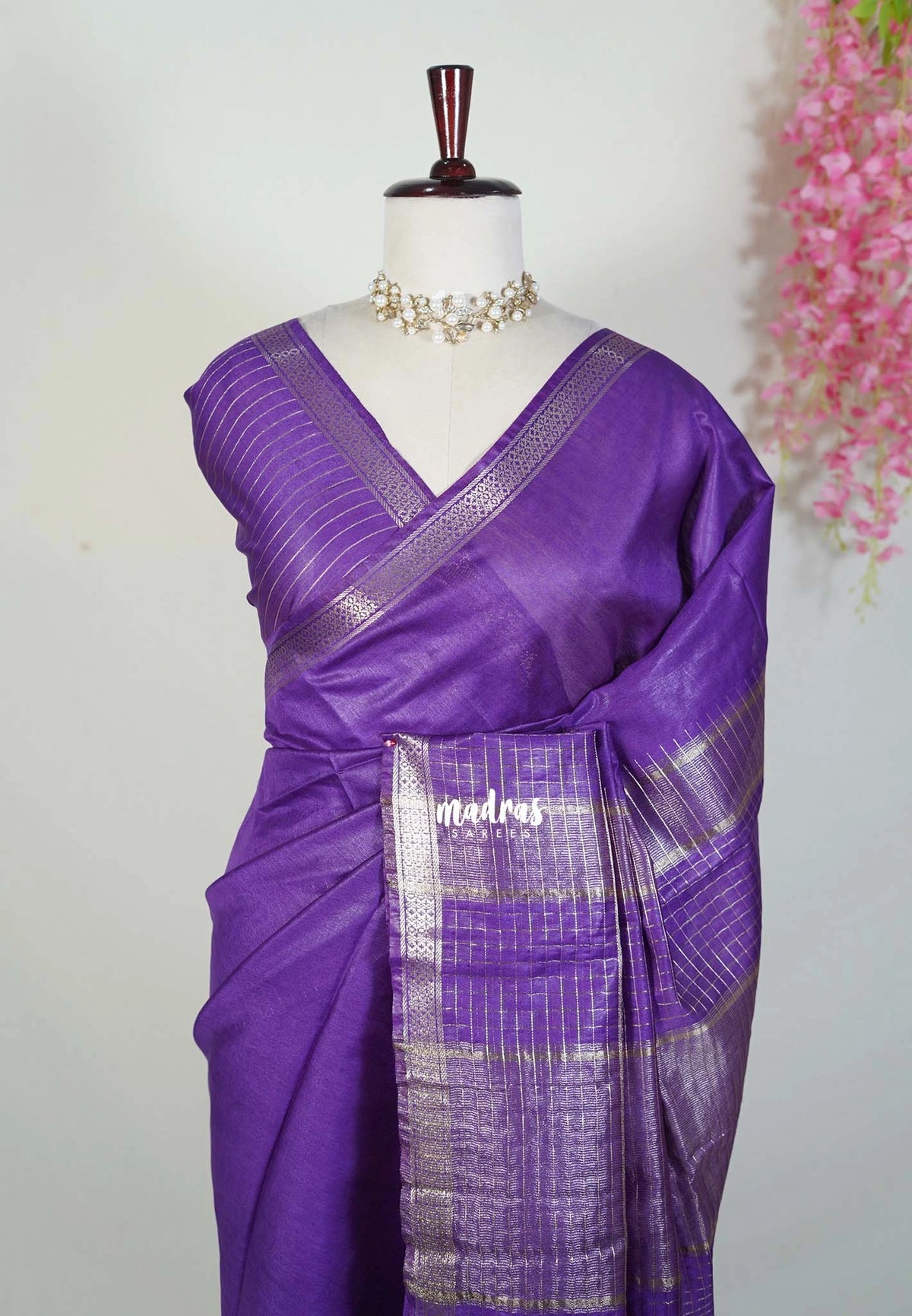 Royal Purple - Khadi Silk Saree with Zari Checked Border - Best for Small Functions | Temple Visit