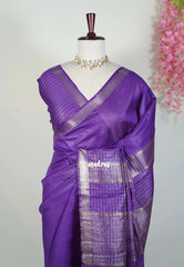 Royal Purple - Khadi Silk Saree with Zari Checked Border - Best for Small Functions | Temple Visit
