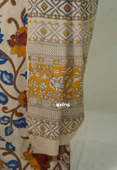 Muted Beige - Traditional Kalamkari Cotton Saree with Peacock Print Border - Best for Office Wear | Casual Wear