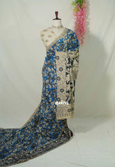 Cobalt Blue - Traditional Kalamkari Cotton Saree with Peacock Print Border - Best for Office Wear | Casual Wear