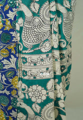 Royal Blue - Traditional Kalamkari Cotton Saree with Peacock Print Border - Best for Office Wear | Casual Wear