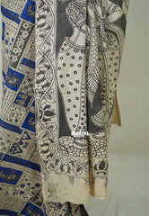 Beige with Blue - Traditional Kalamkari Cotton Saree with Ambari Elephant Border - Best for Office Wear | Casual Wear
