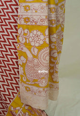 Ivory with Red - Traditional Kalamkari Cotton Saree with Ambari Border- Best for Office Wear | Casual Wear