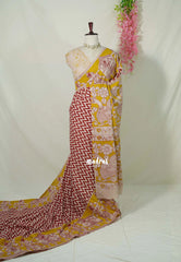 Ivory with Red - Traditional Kalamkari Cotton Saree with Ambari Border- Best for Office Wear | Casual Wear