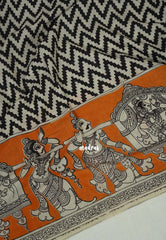 Ivory with Black - Traditional Kalamkari Cotton Saree with Ambari Border- Best for Office Wear | Casual Wear