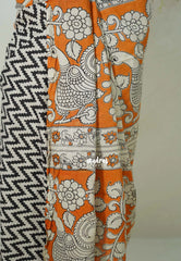 Ivory with Black - Traditional Kalamkari Cotton Saree with Ambari Border- Best for Office Wear | Casual Wear