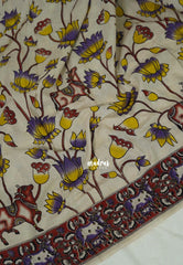 Off White - Traditional Kalamkari Cotton Saree with Pichwai Prints - Best for Office Wear | Casual Wear
