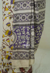 Off White - Traditional Kalamkari Cotton Saree with Pichwai Prints - Best for Office Wear | Casual Wear
