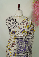 Off White - Traditional Kalamkari Cotton Saree with Pichwai Prints - Best for Office Wear | Casual Wear