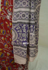 Dark Red - Traditional Kalamkari Cotton Saree with Pichwai Prints - Best for Office Wear | Casual Wear