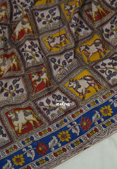 Multicolor - Traditional Kalamkari Cotton Saree with Pichwai Cow Prints - Best for Office Wear | Casual Wear
