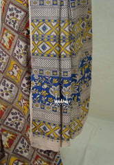 Multicolor - Traditional Kalamkari Cotton Saree with Pichwai Cow Prints - Best for Office Wear | Casual Wear