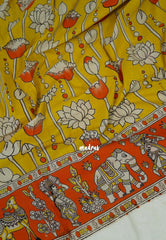Lemon Yellow - Traditional Kalamkari Cotton Saree with Royal Motif Border- Best for Office Wear | Casual Wear