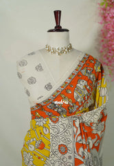Lemon Yellow - Traditional Kalamkari Cotton Saree with Royal Motif Border- Best for Office Wear | Casual Wear