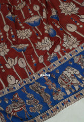 Brick Red - Traditional Kalamkari Cotton Saree with Royal Motif Border- Best for Office Wear | Casual Wear
