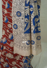 Brick Red - Traditional Kalamkari Cotton Saree with Royal Motif Border- Best for Office Wear | Casual Wear
