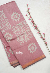 Onion Pink - Kalanjali chanderi batik Printed silk with small border