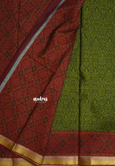 Olive Green - Kalanjali Soft chanderi silk with Bagru Floral Prints - Best for Office Wear