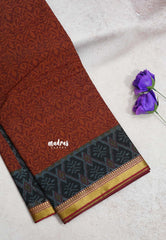 Brick Brown - Kalanjali Soft chanderi silk with Bagru Floral Prints - Best for Office Wear
