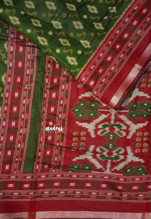 Olive Green - Kalanjali chanderi silk cotton ikkat prints