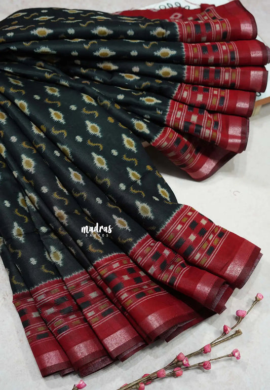 Black - Kalanjali chanderi silk cotton ikkat prints