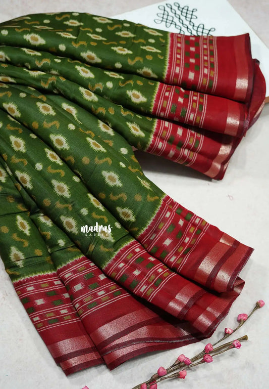 Olive Green - Kalanjali chanderi silk cotton ikkat prints