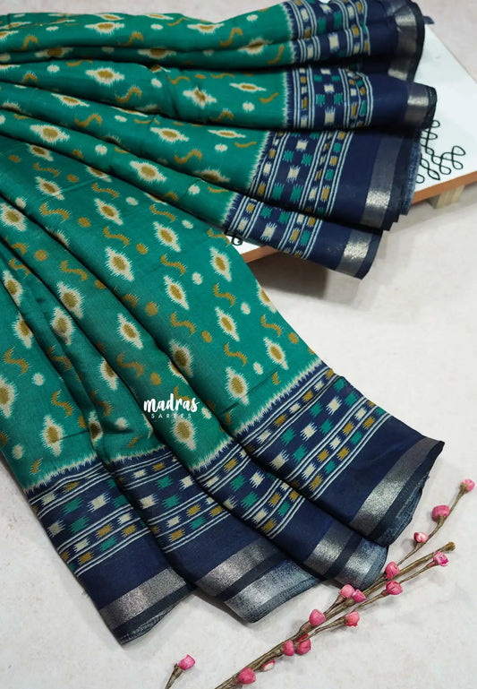 Teal Green - Kalanjali chanderi silk cotton ikkat prints