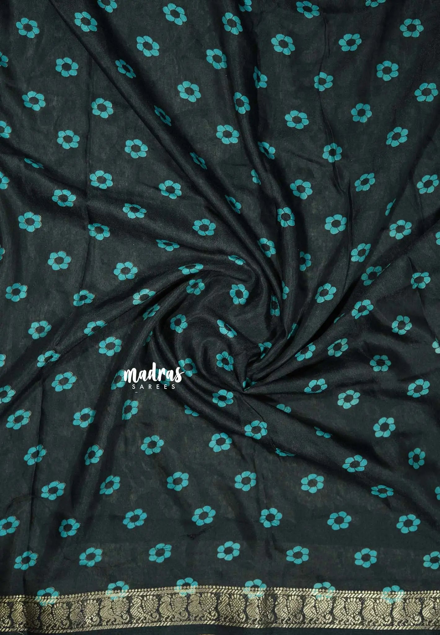 Aqua blue - Kalanjali chanderi Printed silk with kalamkari floral prints