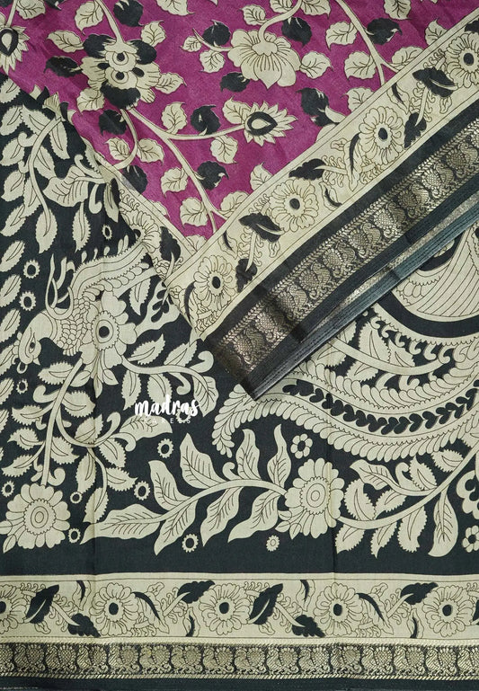 Magenta - Kalanjali chanderi Printed silk with kalamkari floral prints