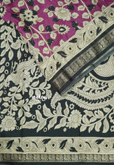 Magenta - Kalanjali chanderi Printed silk with kalamkari floral prints
