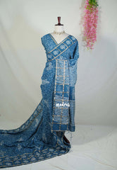 Peacock Blue - Kalanjali Chanderi Silk with Zari Weaving and Handblock Prints - Perfect for Regular Wear | Casual Wear | Summer Wear