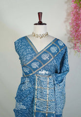 Peacock Blue - Kalanjali Chanderi Silk with Zari Weaving and Handblock Prints - Perfect for Regular Wear | Casual Wear | Summer Wear